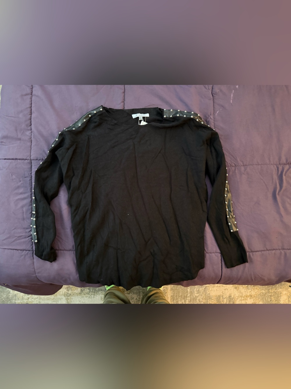 Black Women’s Long-Sleeve Shirt with Studded Trim